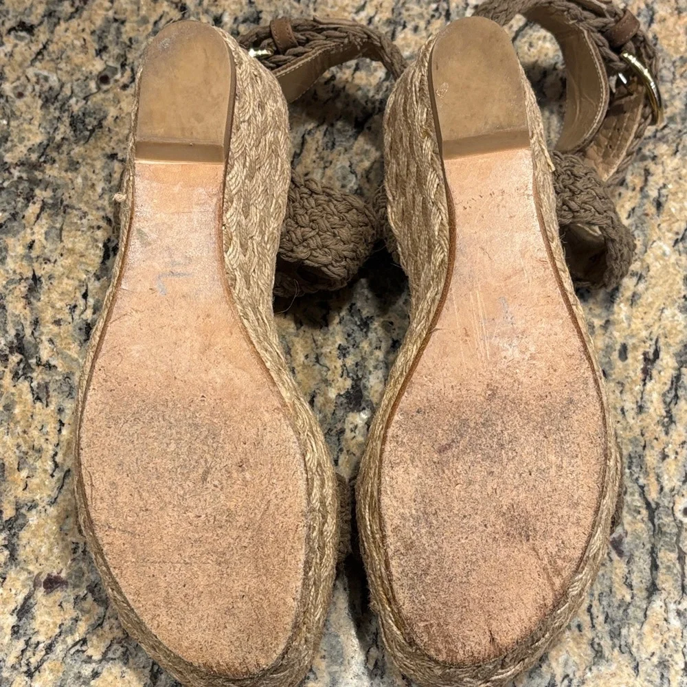 Stuart Weitzman Espadrille Wedge Sandals Ankle Wrap Size 6.5 Neutral - Picture 13 of 13
